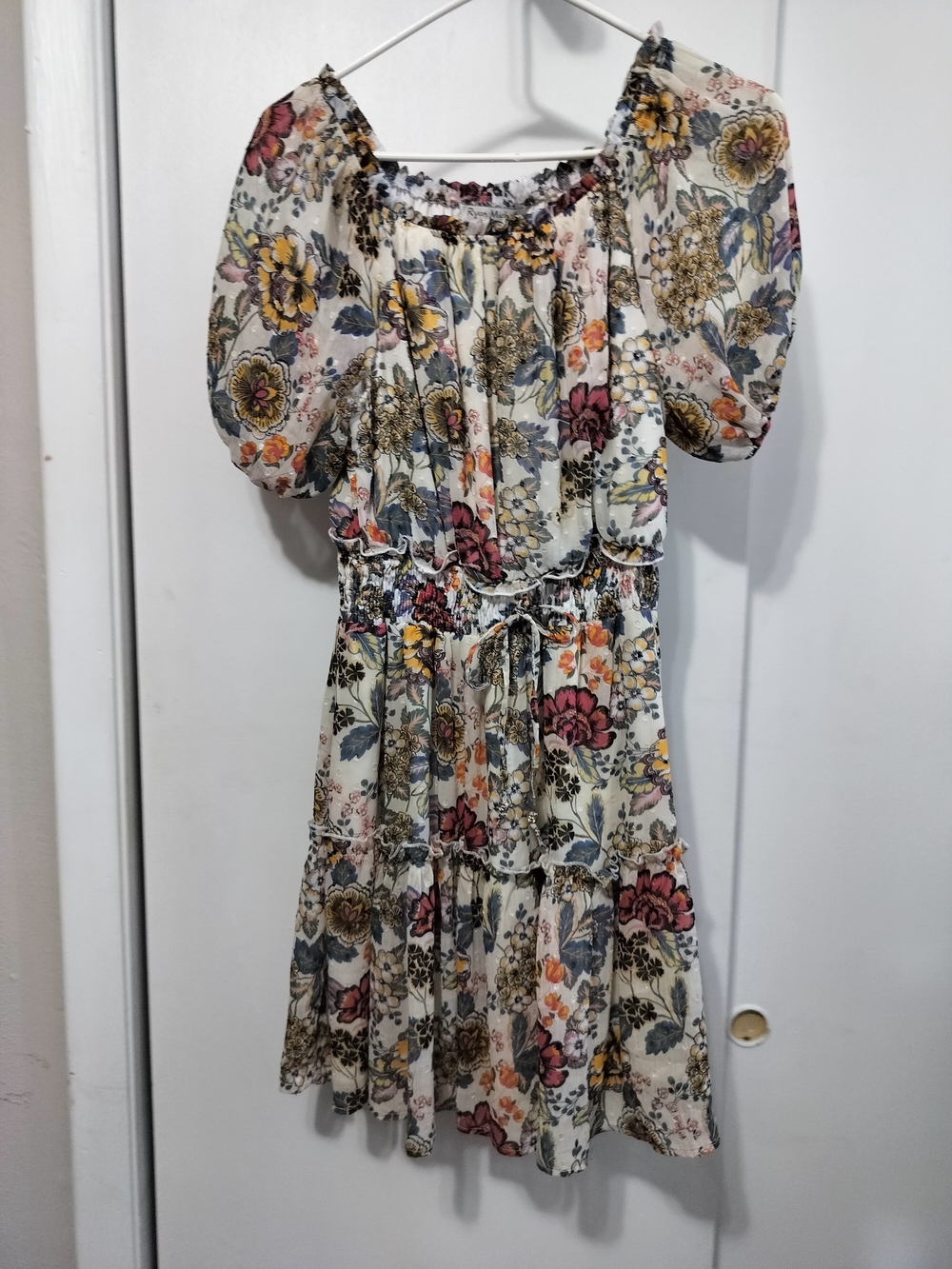 Floral Puff-Sleeve Maxi Dress โ Cream with Multicolor Print